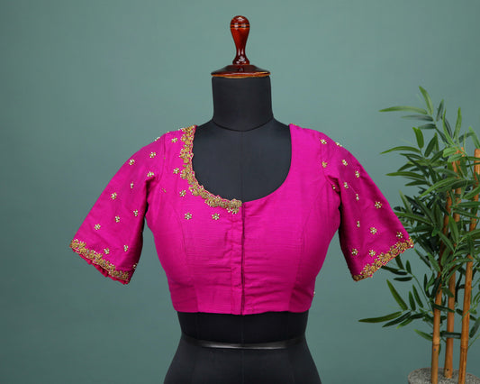Maggam work Blouse for Saree – Pink Blouse- Artisan Silk Blouse – Festive & Wedding Ethnic Wear