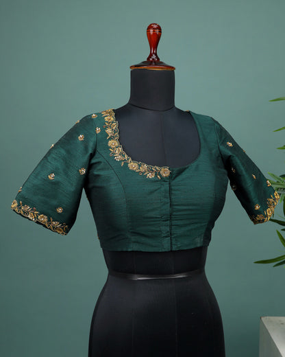 Maggam work Blouse for Saree – Green Blouse Artisan Silk Blouse – Festive & Wedding Ethnic Wear