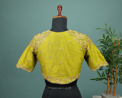 Maggam work Blouse for Saree – Olive Green Blouse- Artisan Silk Blouse – Festive & Wedding Ethnic Wear