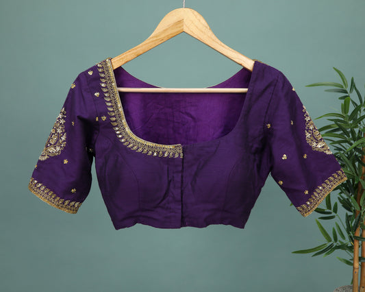 Maggam work Blouse for Saree – purple Blouse Artisan Silk Blouse – Festive & Wedding Ethnic Wear