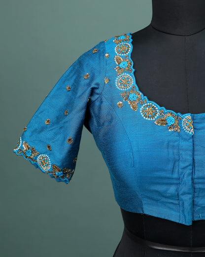 Maggam work Blouse for Saree – Blue Blouse Artisan Silk Blouse – Festive & Wedding Ethnic Wear