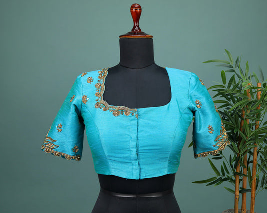 Maggam work Blouse for Saree –  Blue Blouse- Artisan Silk Blouse – Festive & Wedding Ethnic Wear