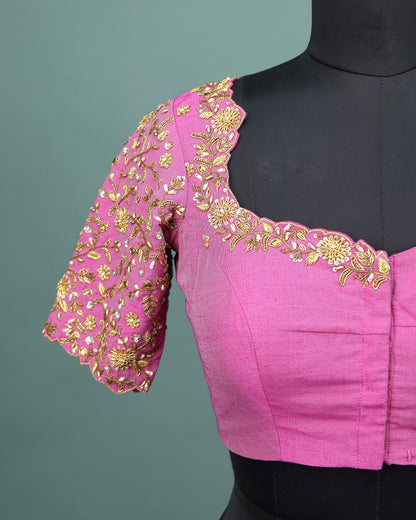Maggam work Blouse for Saree – Pink Blouse Artisan Silk Blouse – Festive & Wedding Ethnic Wear