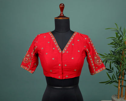 Maggam work Blouse for Saree – Red Blouse Artisan Silk Blouse – Festive & Wedding Ethnic Wear