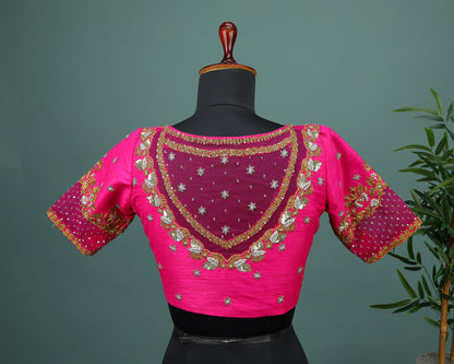 Maggam work Blouse for Saree – Pink Blouse- Artisan Silk Blouse – Festive & Wedding Ethnic Wear