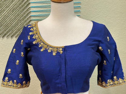 Maggam work Blouse for Saree – Blue Blouse - Artisan Silk Blouse – Festive & Wedding Ethnic Wear