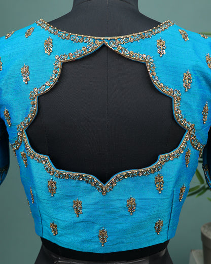 Maggam work Blouse for Saree – Blue Blouse- Artisan Silk Blouse – Festive & Wedding Ethnic Wear
