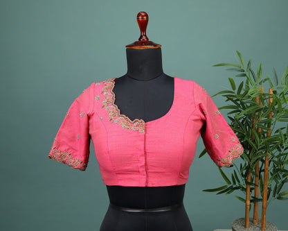 Maggam work Blouse for Saree –  Pink Blouse- Artisan Silk Blouse – Festive & Wedding Ethnic Wear