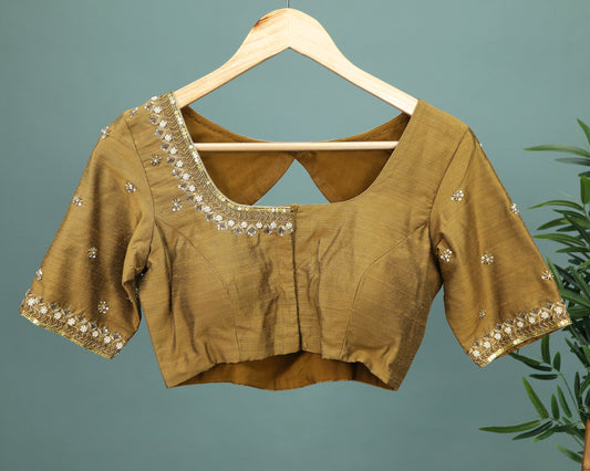 Maggam work Blouse for Saree – Beige Blouse Artisan Silk Blouse – Festive & Wedding Ethnic Wear