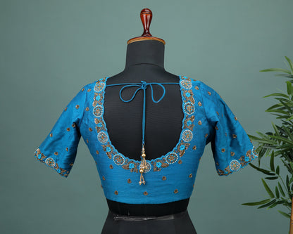 Maggam work Blouse for Saree – Blue Blouse Artisan Silk Blouse – Festive & Wedding Ethnic Wear