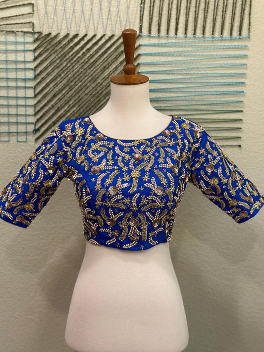Maggam work Blouse for Saree – Royal Blue Blouse- Artisan Silk Blouse – Festive & Wedding Ethnic Wear