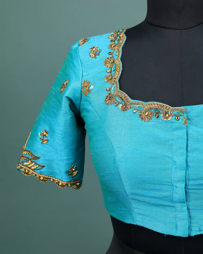 Maggam work Blouse for Saree –  Blue Blouse- Artisan Silk Blouse – Festive & Wedding Ethnic Wear