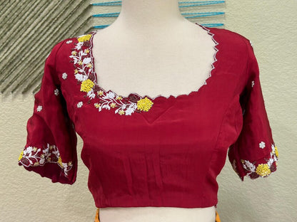 Maggam work Blouse for Saree –  red Blouse- Artisan Silk Blouse – Festive & Wedding Ethnic Wear