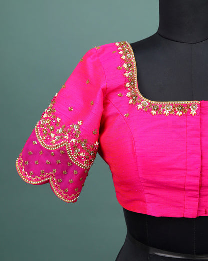 Maggam work Blouse for Saree –  Pink Blouse- Artisan Silk Blouse – Festive & Wedding Ethnic Wear