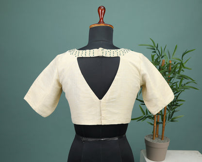 Maggam work Blouse for Saree – Cream Blouse- Artisan Silk Blouse – Festive & Wedding Ethnic Wear