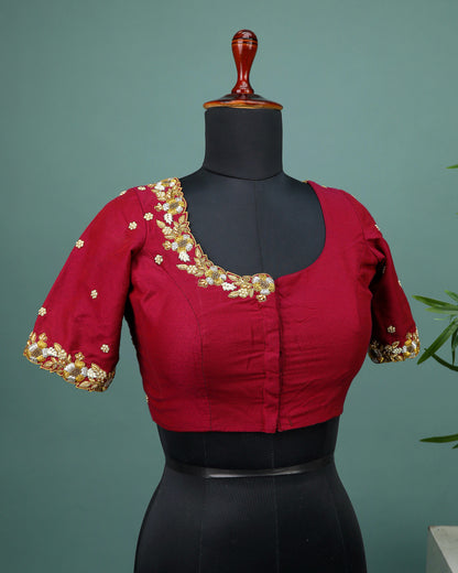 Maggam work Blouse for Saree – Maroon Blouse Artisan Silk Blouse – Festive & Wedding Ethnic Wear