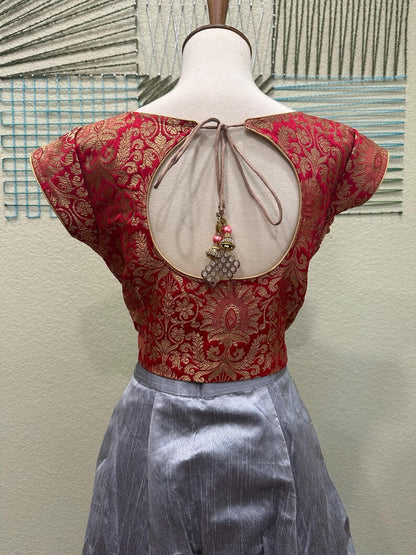 Crop Top | Designer Lehenga | Mehendi & Haldi Lehenga Choli |  Red Grey Lehenga set| Indian Wedding Guest Outfit | Pre Wedding Ceremony Dress