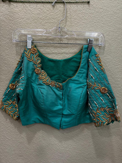 Maggam work Blouse for Saree – Blue Blouse- Artisan Silk Blouse – Festive & Wedding Ethnic Wear