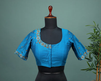 Maggam work Blouse for Saree – Blue Blouse Artisan Silk Blouse – Festive & Wedding Ethnic Wear