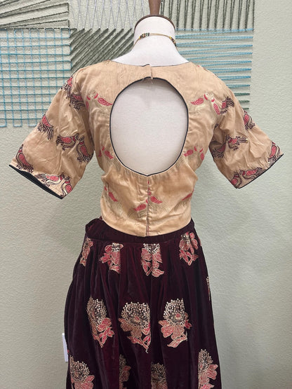 Crop Top | Designer Lehenga | Mehendi & Haldi Lehenga Choli | Beige Black  Lehenga Set | Indian Wedding Guest Outfit | Pre Wedding Ceremony Dress