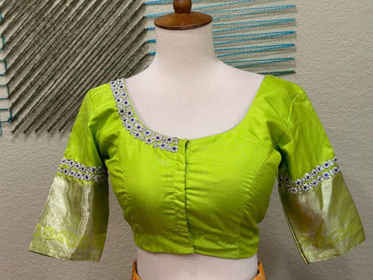 Maggam work Blouse for Saree –Green Blouse - Artisan Silk Blouse – Festive & Wedding Ethnic Wear