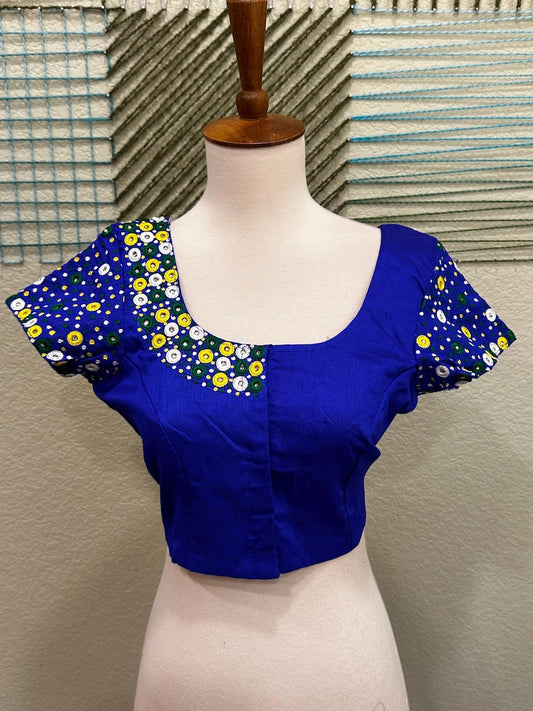 Maggam work Blouse for Saree – Blue Blouse- Artisan Silk Blouse – Festive & Wedding Ethnic Wear