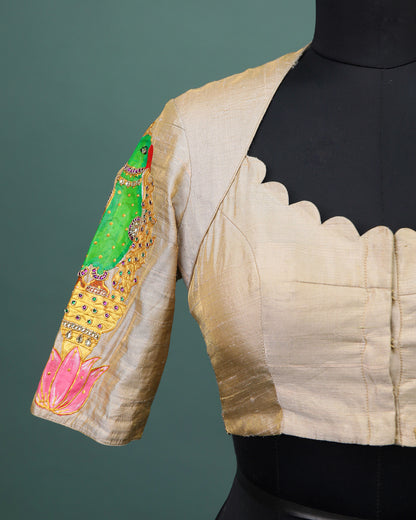 Maggam work Blouse for Saree – Beige Blouse- Artisan Silk Blouse – Festive & Wedding Ethnic Wear