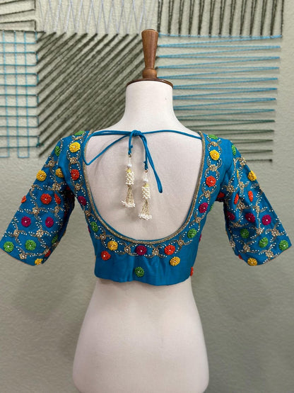 Maggam work Blouse for Saree – Blue Blouse- Artisan Silk Blouse – Festive & Wedding Ethnic Wear