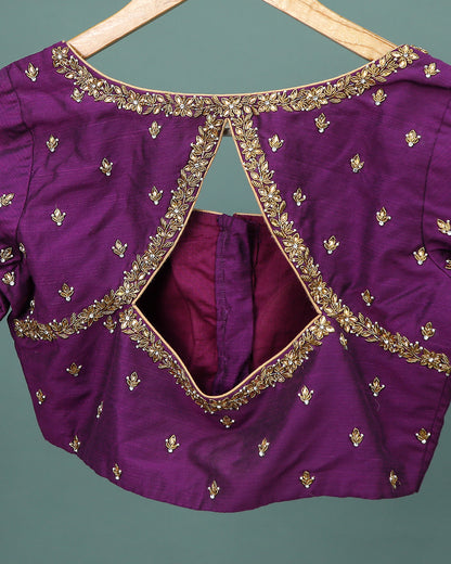 Maggam work Blouse for Saree –  Purple Blouse Artisan Silk Blouse – Festive & Wedding Ethnic Wear