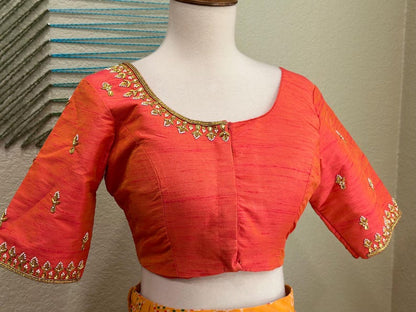 Maggam work Blouse for Saree – Orange Blouse- Artisan Silk Blouse – Festive & Wedding Ethnic Wear
