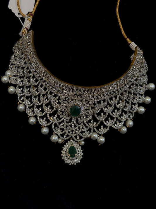 Diamond Necklace Bridal necklace Costume silver jewelry Alloy based Jewelry  - SHABURIS Fashion Jewelry