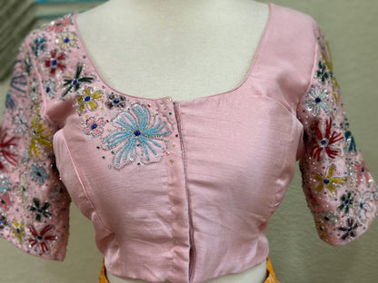 Maggam work Blouse for Saree – Soft Pink Blouse - Artisan Silk Blouse – Festive & Wedding Ethnic Wear