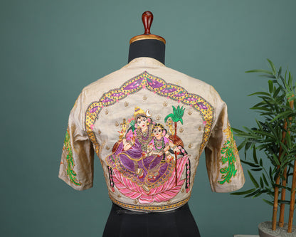 Maggam work Blouse for Saree – Beige Blouse- Artisan Silk Blouse – Festive & Wedding Ethnic Wear