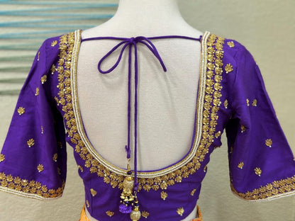 Maggam work Blouse for Saree –Purple Blouse- Artisan Silk Blouse – Festive & Wedding Ethnic Wear