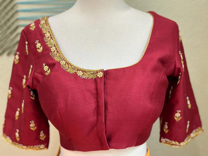 Maggam work Blouse for Saree – Red Blouse- Artisan Silk Blouse – Festive & Wedding Ethnic Wear