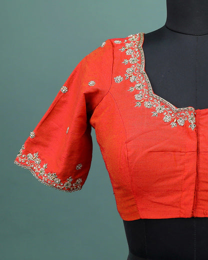 Maggam work Blouse for Saree – Red Blouse- Artisan Silk Blouse – Festive & Wedding Ethnic Wear