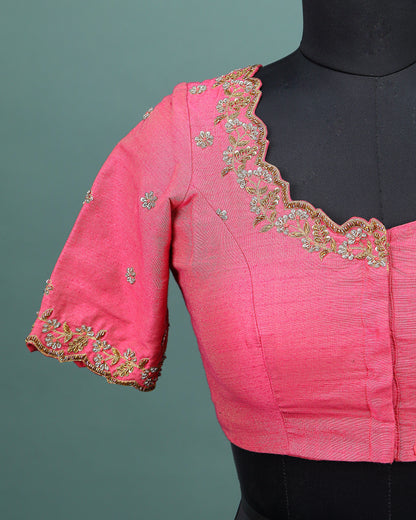 Maggam work Blouse for Saree –  Pink Blouse- Artisan Silk Blouse – Festive & Wedding Ethnic Wear