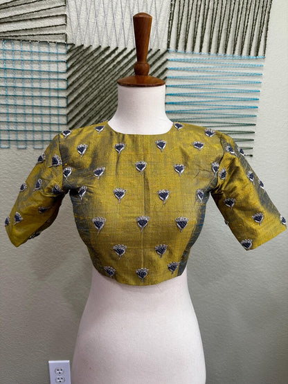 Maggam work Blouse for Saree – olive Green Blouse- Artisan Silk Blouse – Festive & Wedding Ethnic Wear