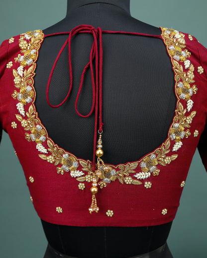 Maggam work Blouse for Saree – Maroon Blouse Artisan Silk Blouse – Festive & Wedding Ethnic Wear