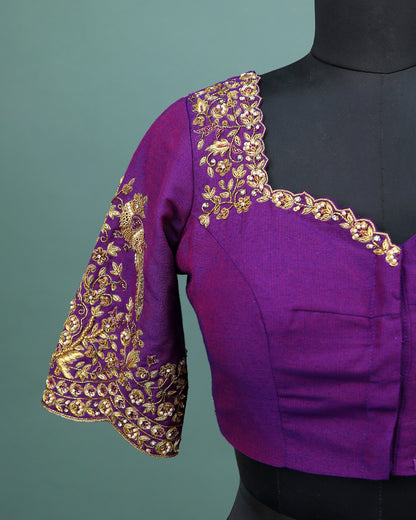 Maggam work Blouse for Saree – purple Blouse- Artisan Silk Blouse – Festive & Wedding Ethnic Wear