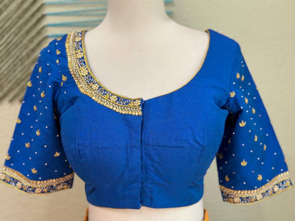 Maggam work Blouse for Saree –  Blue Blouse- Artisan Silk Blouse – Festive & Wedding Ethnic Wear