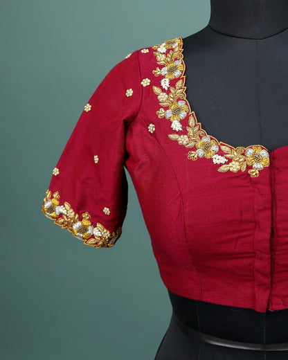 Maggam work Blouse for Saree – Maroon Blouse Artisan Silk Blouse – Festive & Wedding Ethnic Wear
