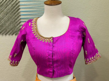 Maggam work Blouse for Saree –  Pink Blouse- Artisan Silk Blouse – Festive & Wedding Ethnic Wear