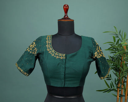 Maggam work Blouse for Saree – Green Blouse- Artisan Silk Blouse – Festive & Wedding Ethnic Wear