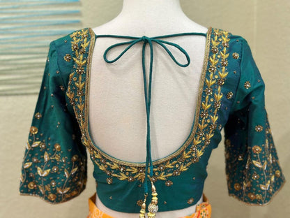 Maggam work Blouse for Saree – Green Blouse- Artisan Silk Blouse – Festive & Wedding Ethnic Wear