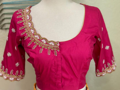 Maggam work Blouse for Saree – Pink Blouse - Artisan Silk Blouse – Festive & Wedding Ethnic Wear