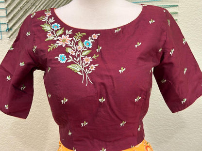 Maggam work Blouse for Saree –Maroon Blouse - Artisan Silk Blouse – Festive & Wedding Ethnic Wear