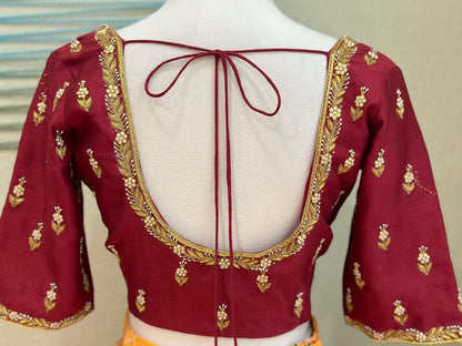 Maggam work Blouse for Saree – Red Blouse- Artisan Silk Blouse – Festive & Wedding Ethnic Wear