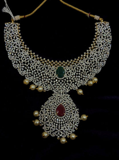 Diamond Necklace Bridal necklace Costume silver jewelry Alloy based Jewelry  - SHABURIS Fashion Jewelry