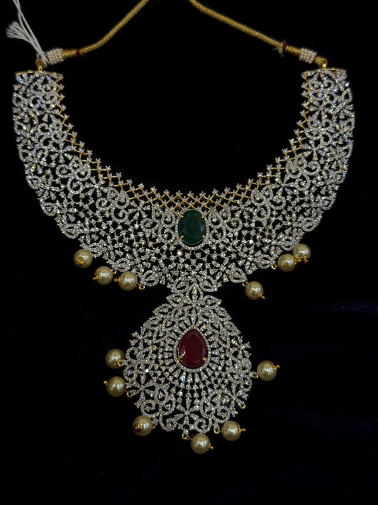 Diamond Necklace Bridal necklace Costume silver jewelry Alloy based Jewelry  - SHABURIS Fashion Jewelry